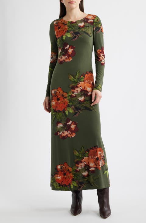 Placed Floral Long Sleeve Dress