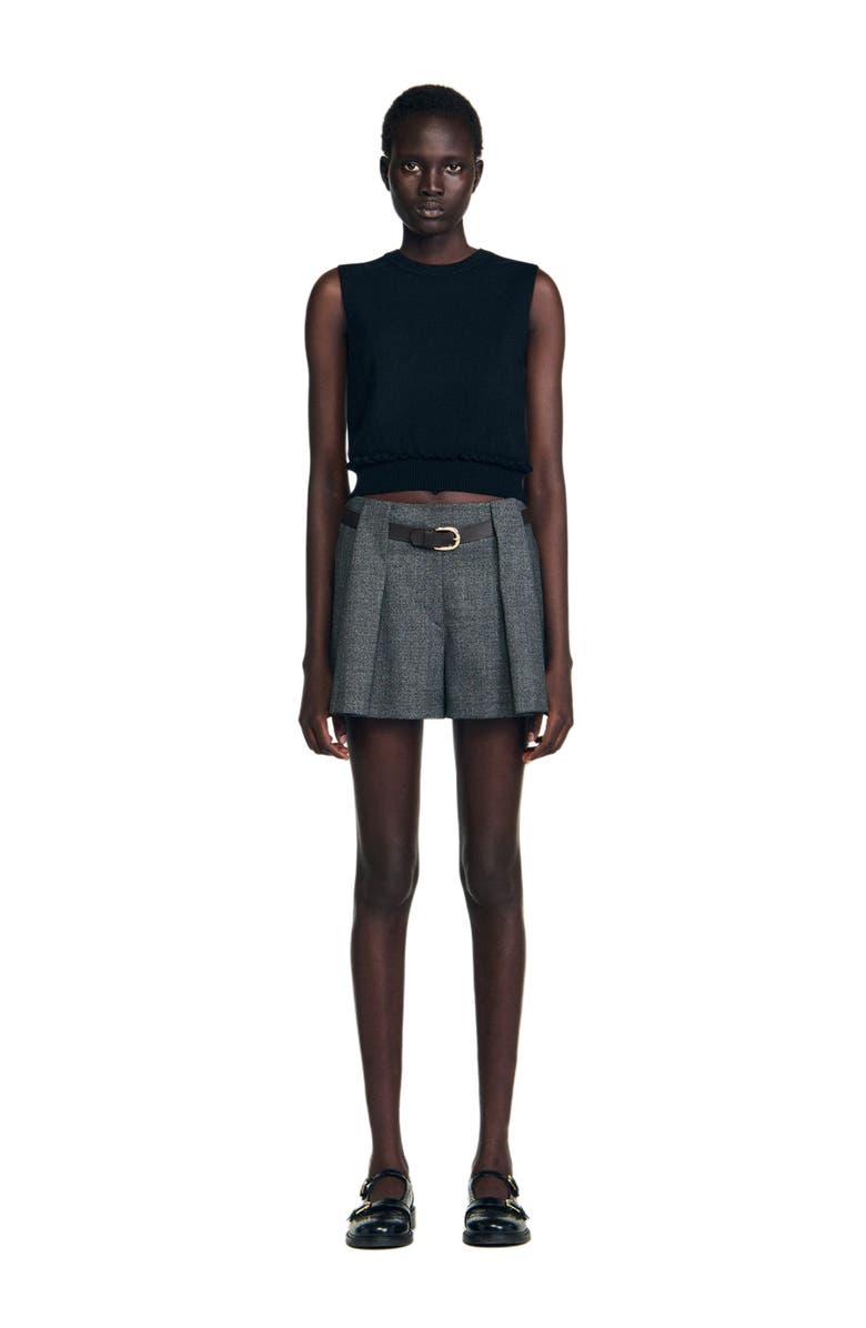 SANDRO Pleated shorts with belt, Alternate, color, Light Grey