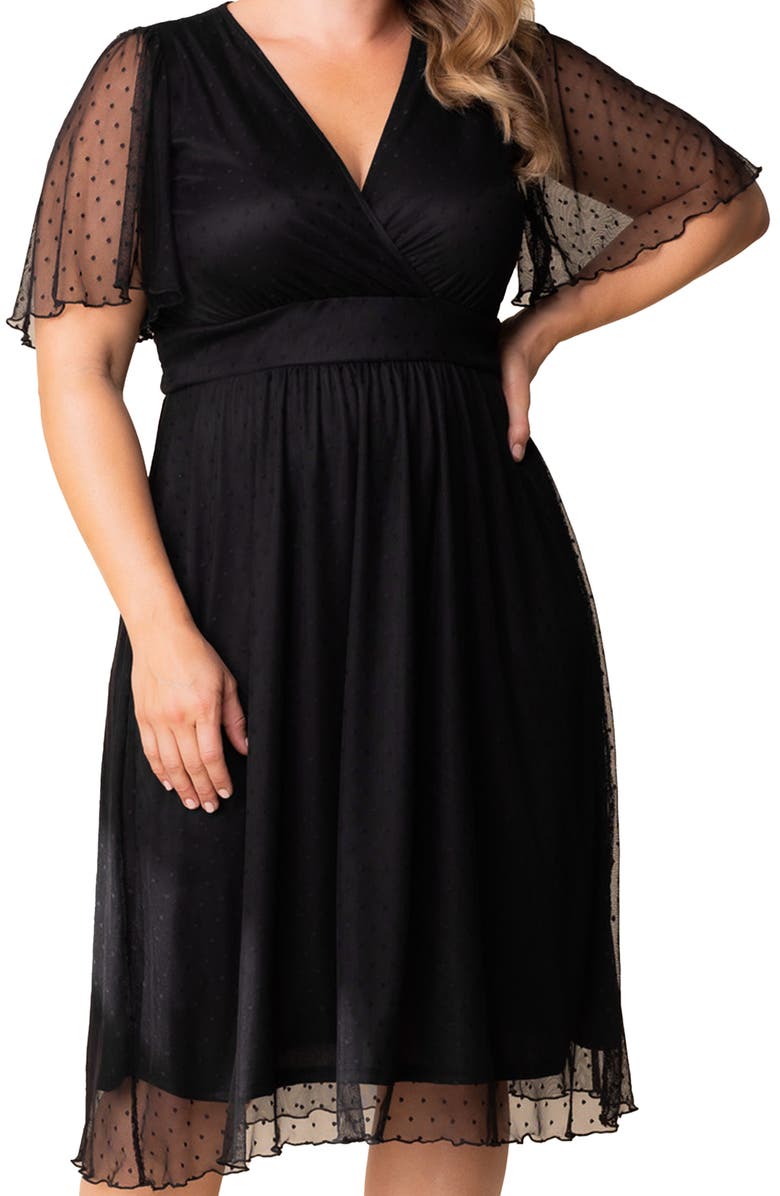 Kiyonna Margot Mesh Cocktail Dress, Alternate, color, Onyx