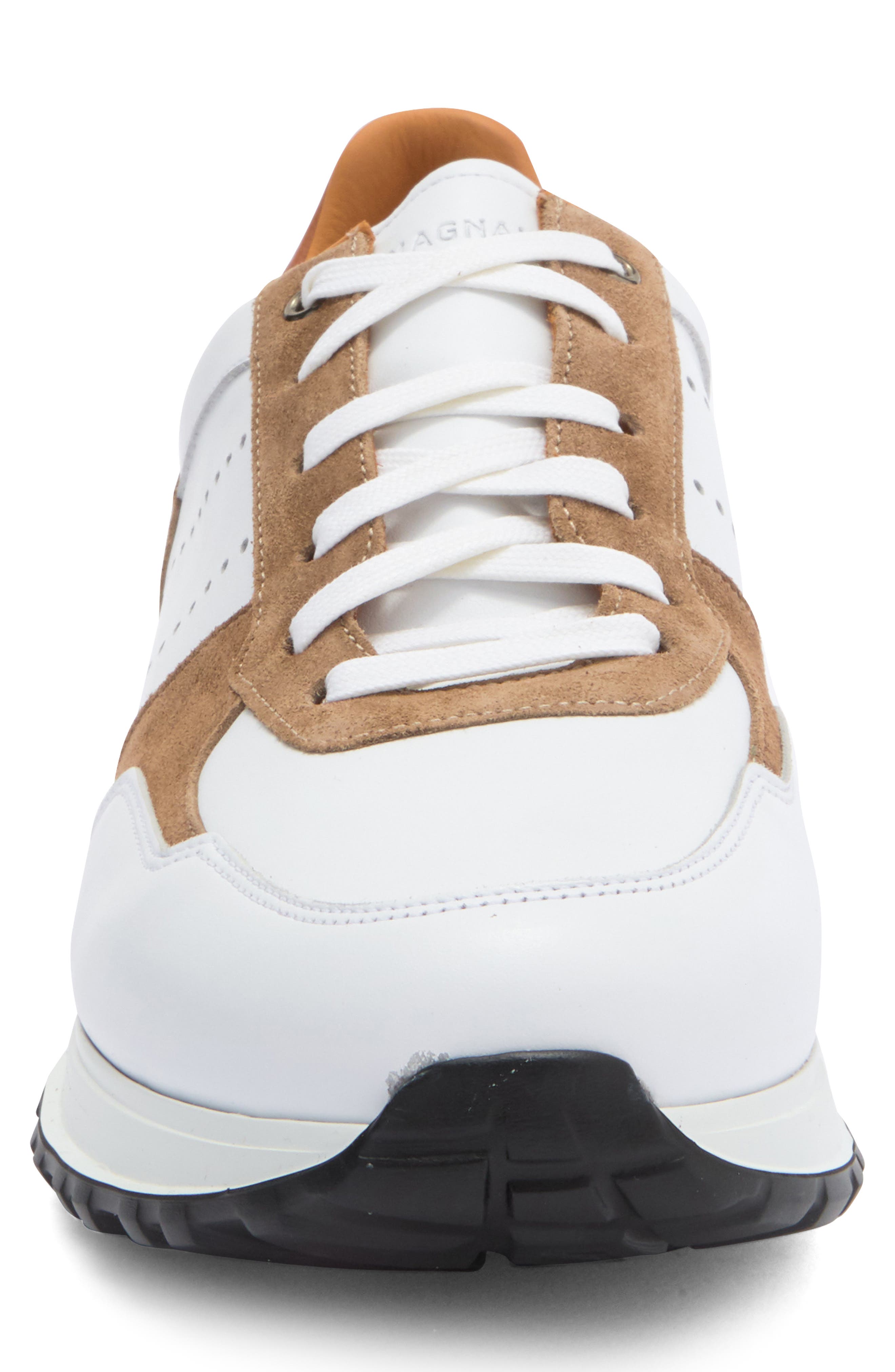 Magnanni Fado Leather Sneaker, Alternate, color, White / Castoro Suede