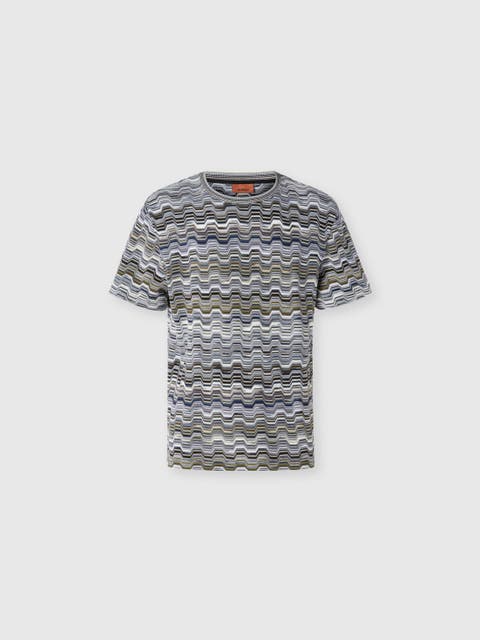Crew-neck Cotton T-shirt With Raschel Knit And Greek Motif