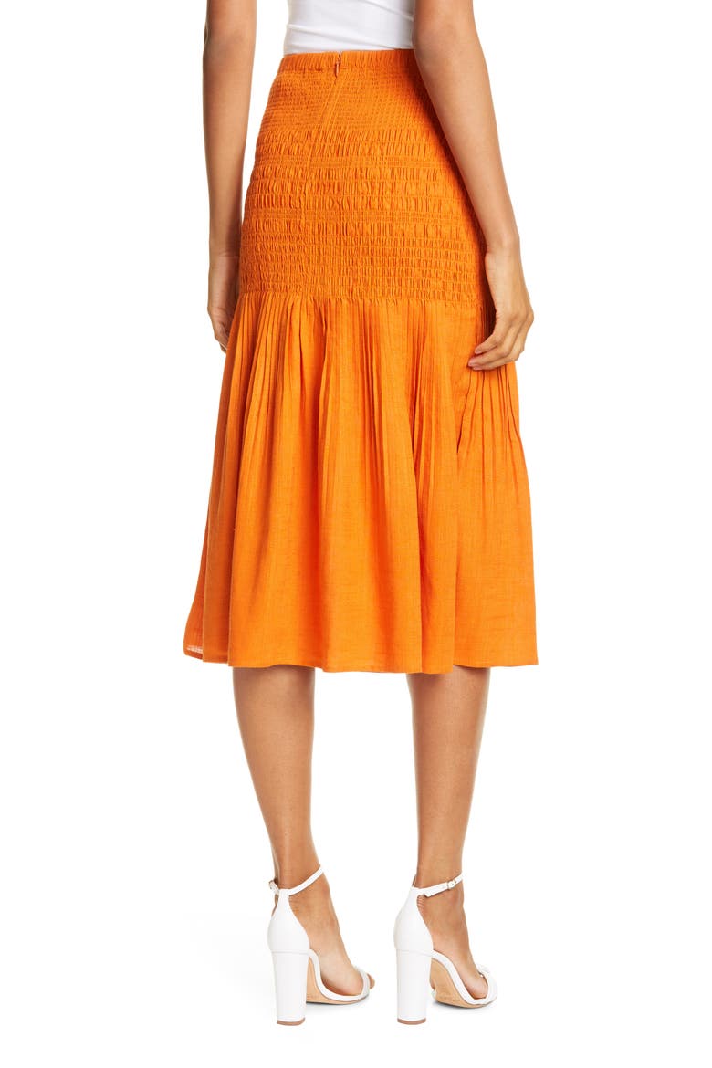 Smocked Midi Skirt, Alternate, color, DEEP ORANGE