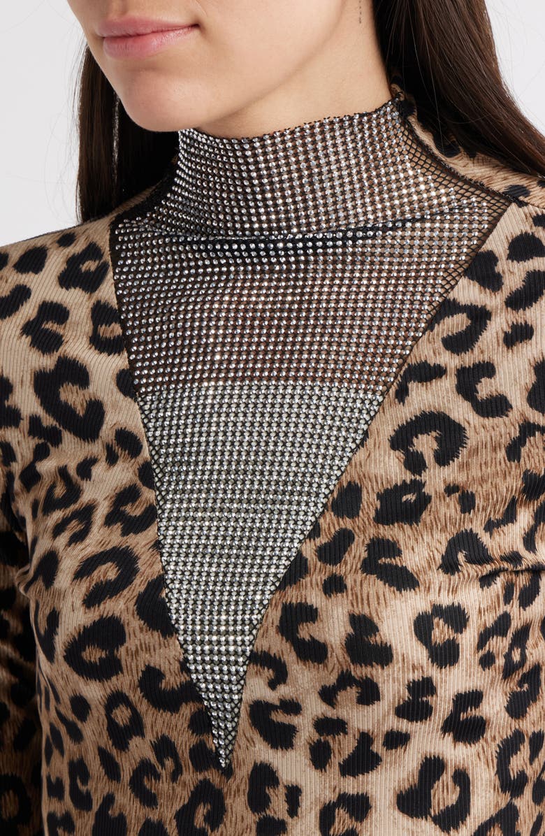 NIKKI LUND Zoe Embellished Mesh Yoke Top, Alternate, color, Leopard