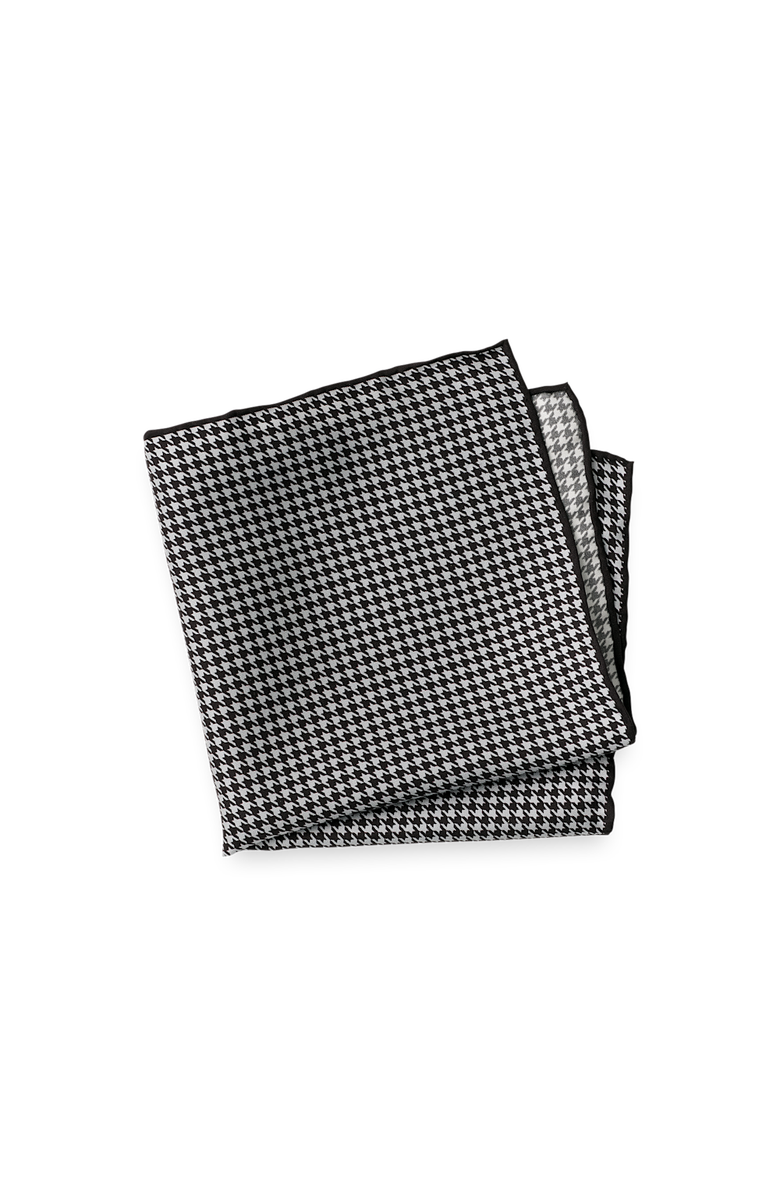 Paul Fredrick Houndstooth Silk Pocket Square, Main, color, Black/Grey