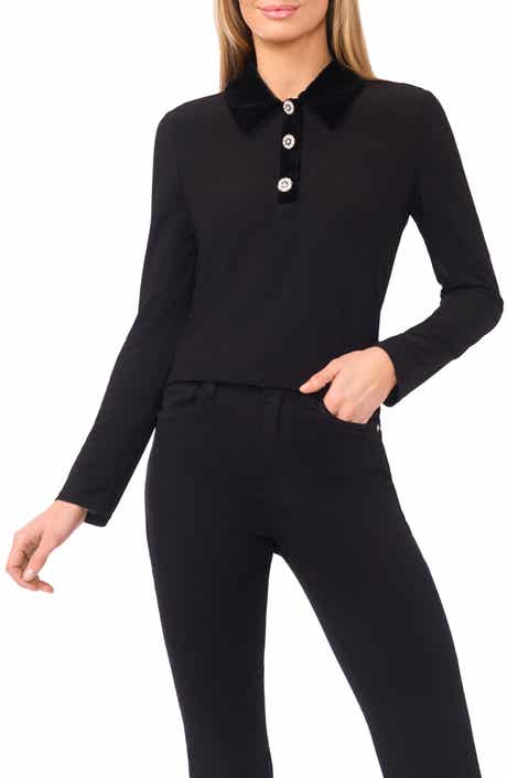 CeCe Velvet Rhinestone Polo Top