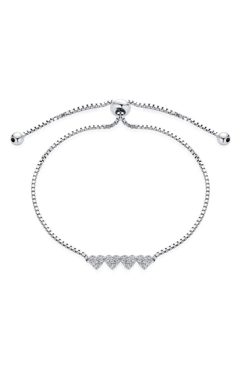 BLING JEWELRY CZ Heart Charm Bolo Bracelet, Main, color, Clear