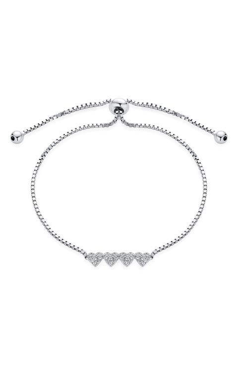 CZ Heart Charm Bolo Bracelet