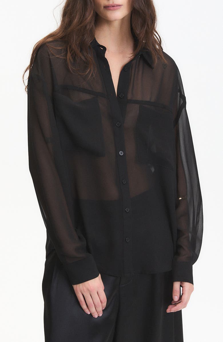 DELUC Grayson Sheer Shirt, Main, color, Black