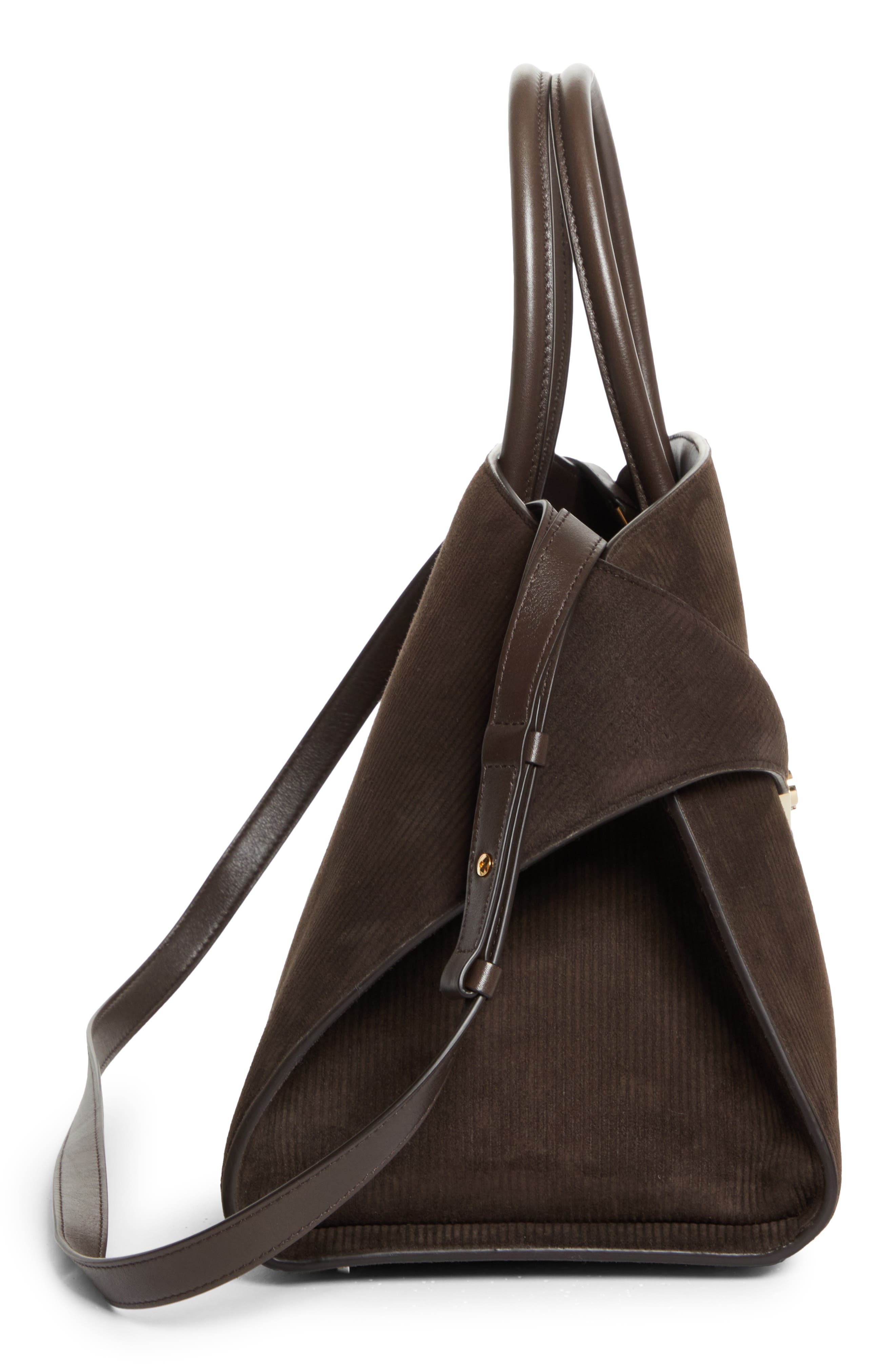 FERRAGAMO Medium Hug Suede Top Handle Bag, Alternate, color, Testa Di Moro