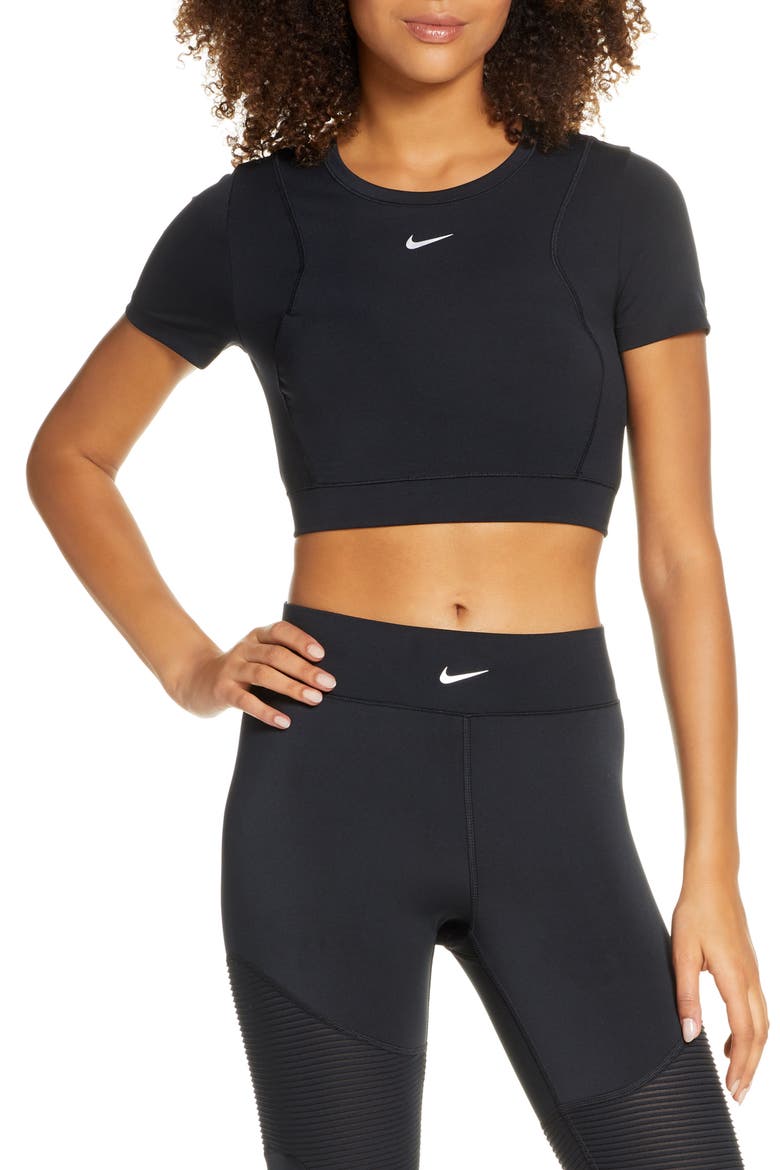 Pro AeroAdapt Crop Top, Main, color, BLACK/ BLACK/ METALLIC SILVER