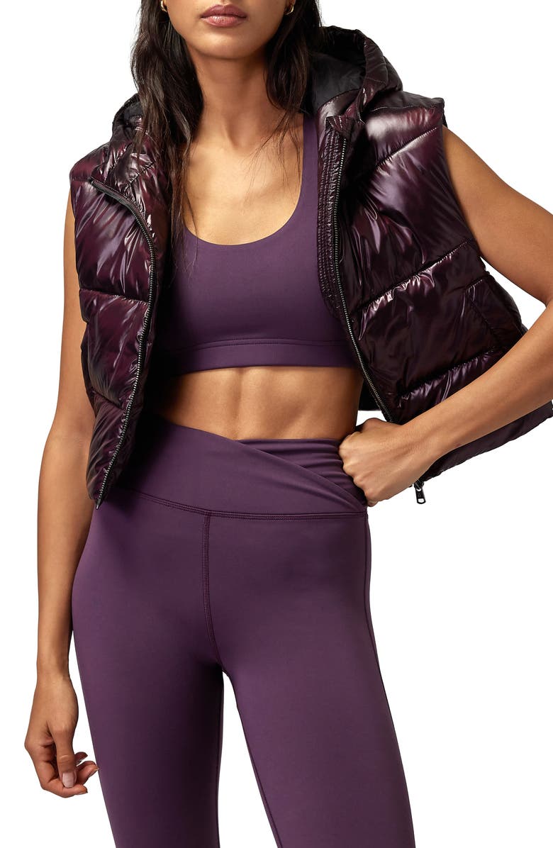 Spiritual Gangster Stella Crop Hooded Puffer Vest, Main, color,