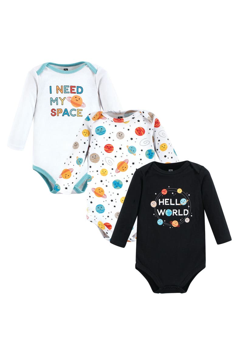 Essential Long-Sleeve Cotton Bodysuit Triple Set, Main, color, Happy Planets 3-Pack