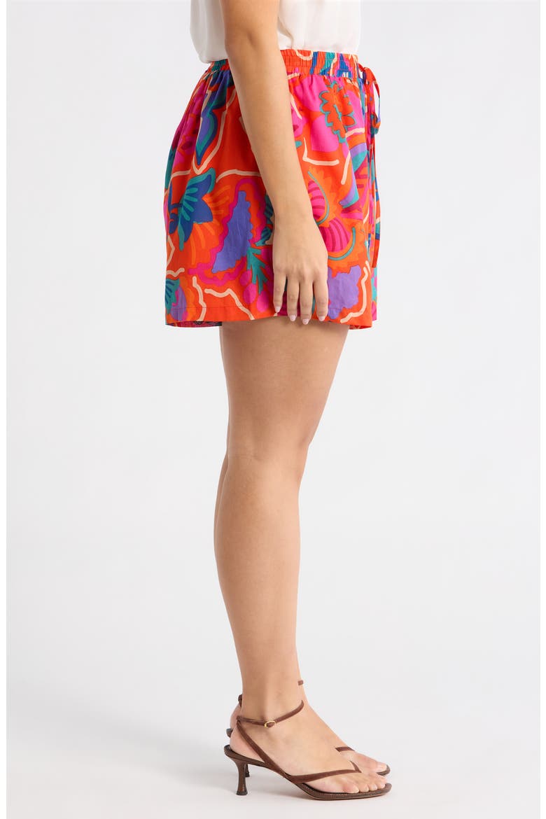 Kahlia Tropics Taliya Cotton Drawstring Shorts, Alternate, color, RED-MULTI