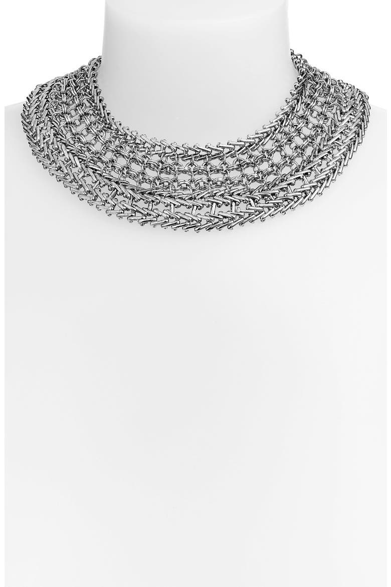 Chain Mesh Collar Necklace, Main, color, SILVER