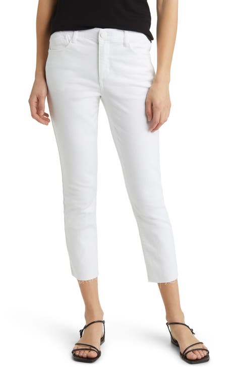 'Ab'Solution Raw Hem High Waist Crop Slim Jeans (Optic White) (Petite)