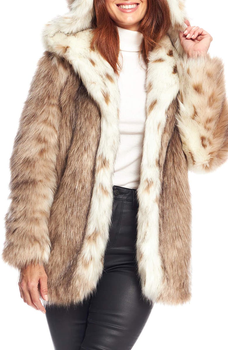 DONNA SALYERS FABULOUS FURS Gold Fox Faux Fur Hooded Coat, Alternate, color,