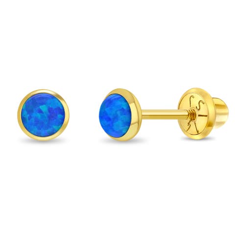 14k Opal Bezel Girl Earrings