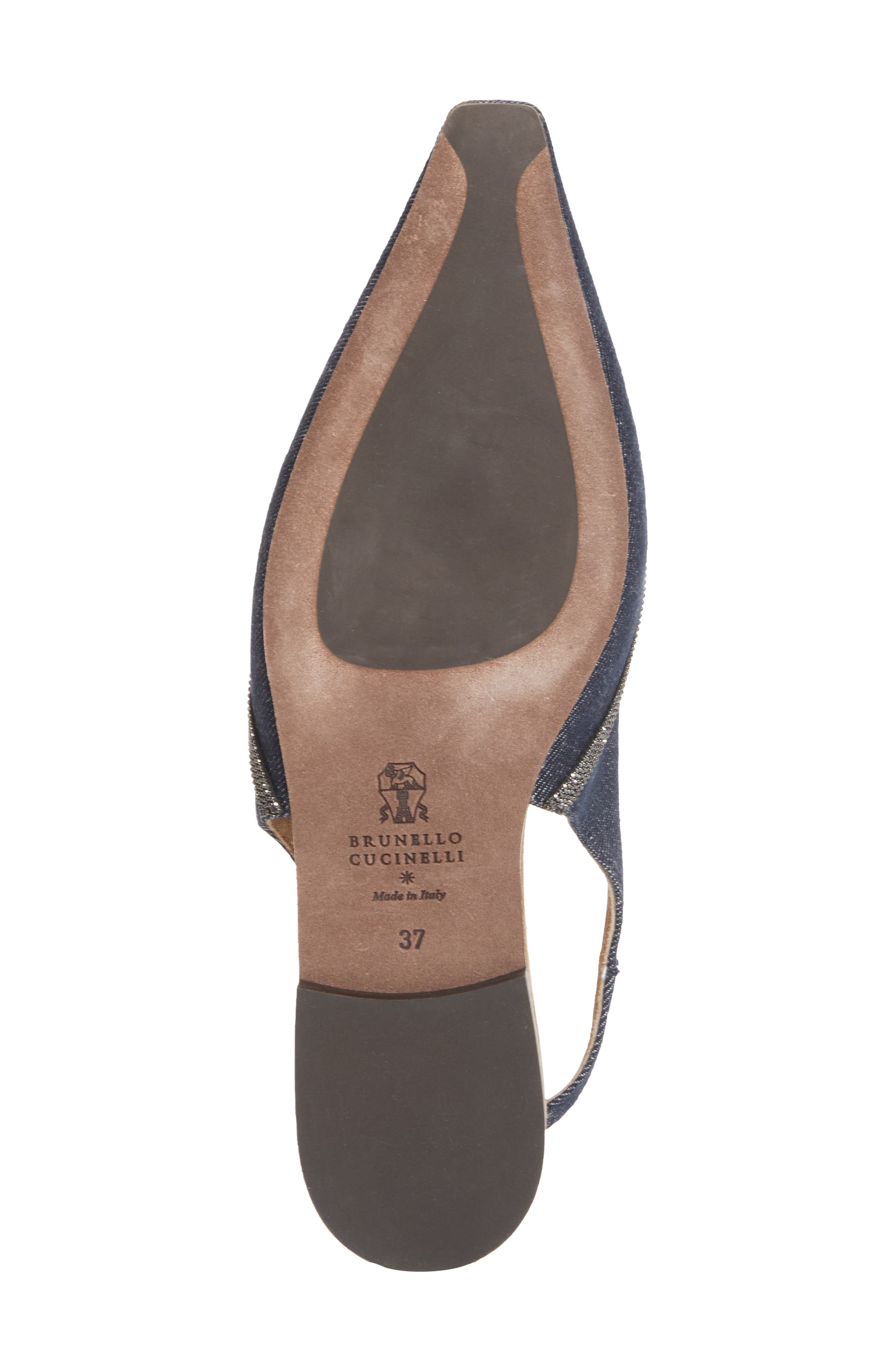 Brunello Cucinelli Monili Pointed Toe Slingback Flat, Alternate, color, C001 Denim Blue