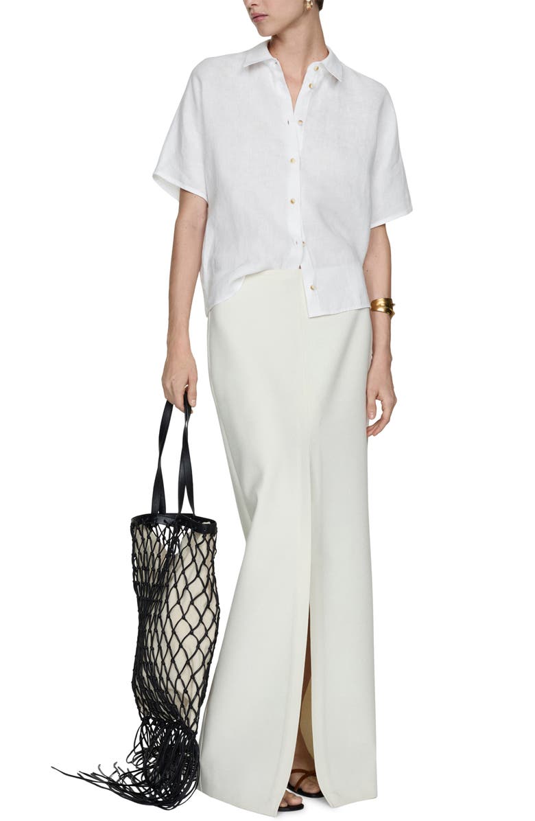 MANGO Short Sleeve Linen Button-Up Shirt, Alternate, color, 