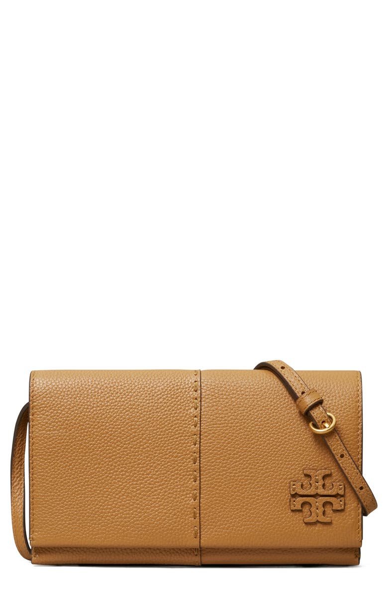 Tory Burch McGraw Leather Wallet Crossbody, Main, color, Tiramisu