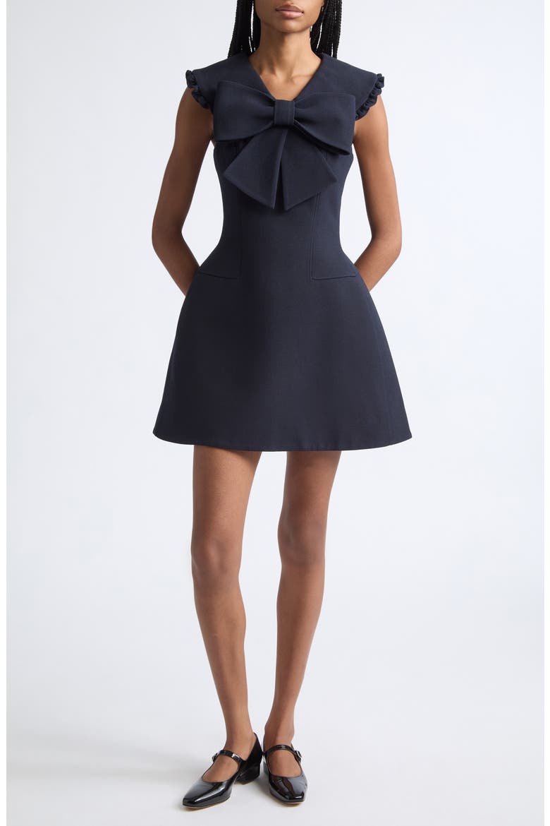 Big Bow Wool Minidress, Main, color, NAVY BLUE