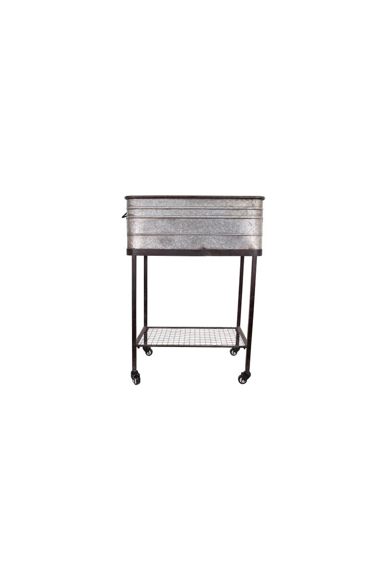 Metal Planter Tub on Stand with Rolling Wheels, Galvanized Silver and Black, Main, color, Silver