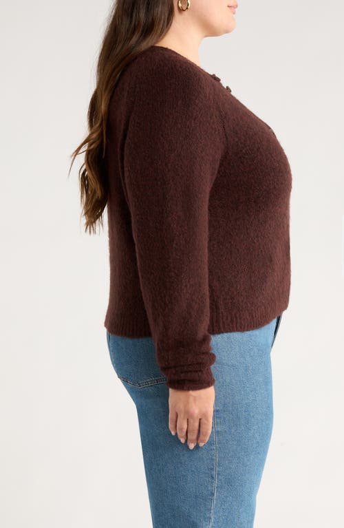 Treasure & Bond Rolled Crewneck Cardigan In Brown