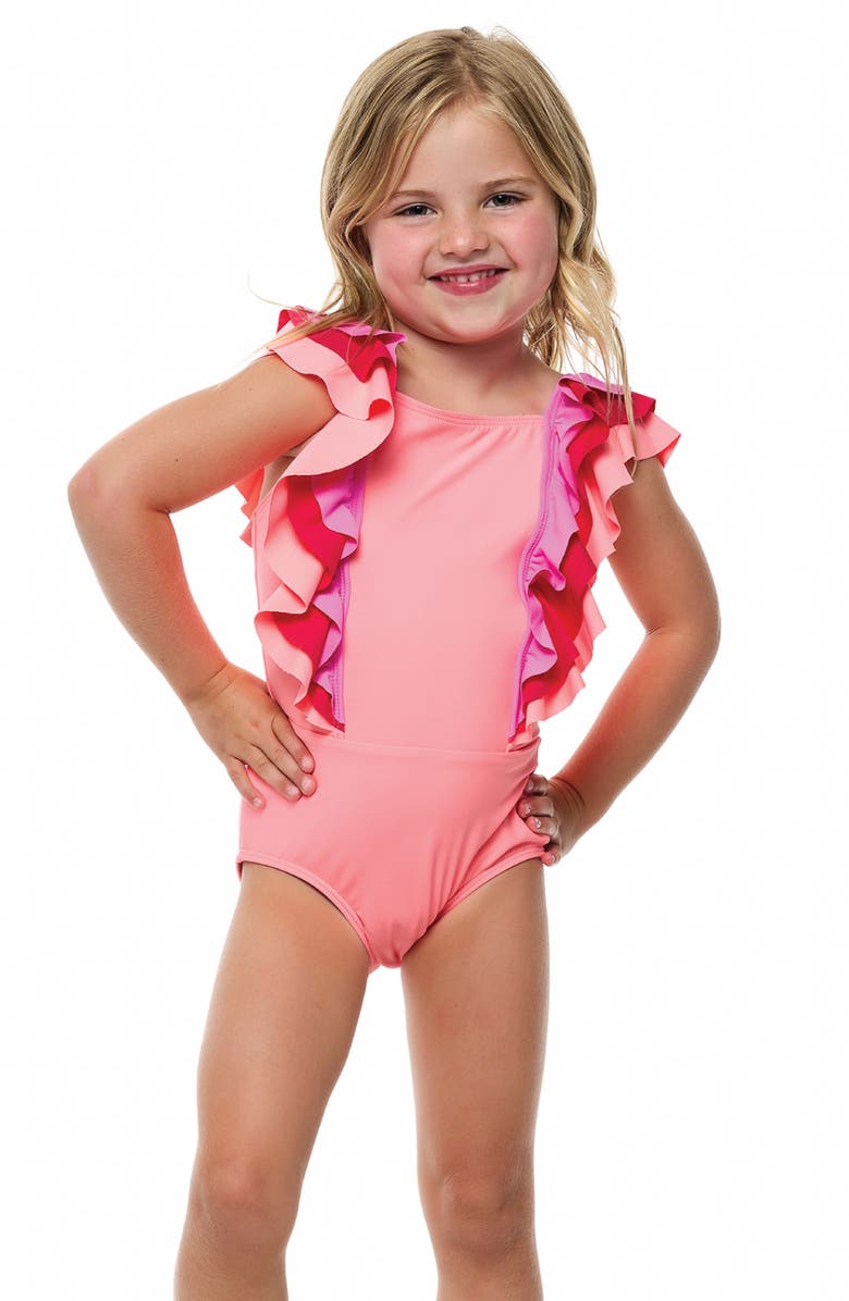 Beach Lingo Kids' Ruffle One-Piece Swimsuit, Alternate, color, Tangerine