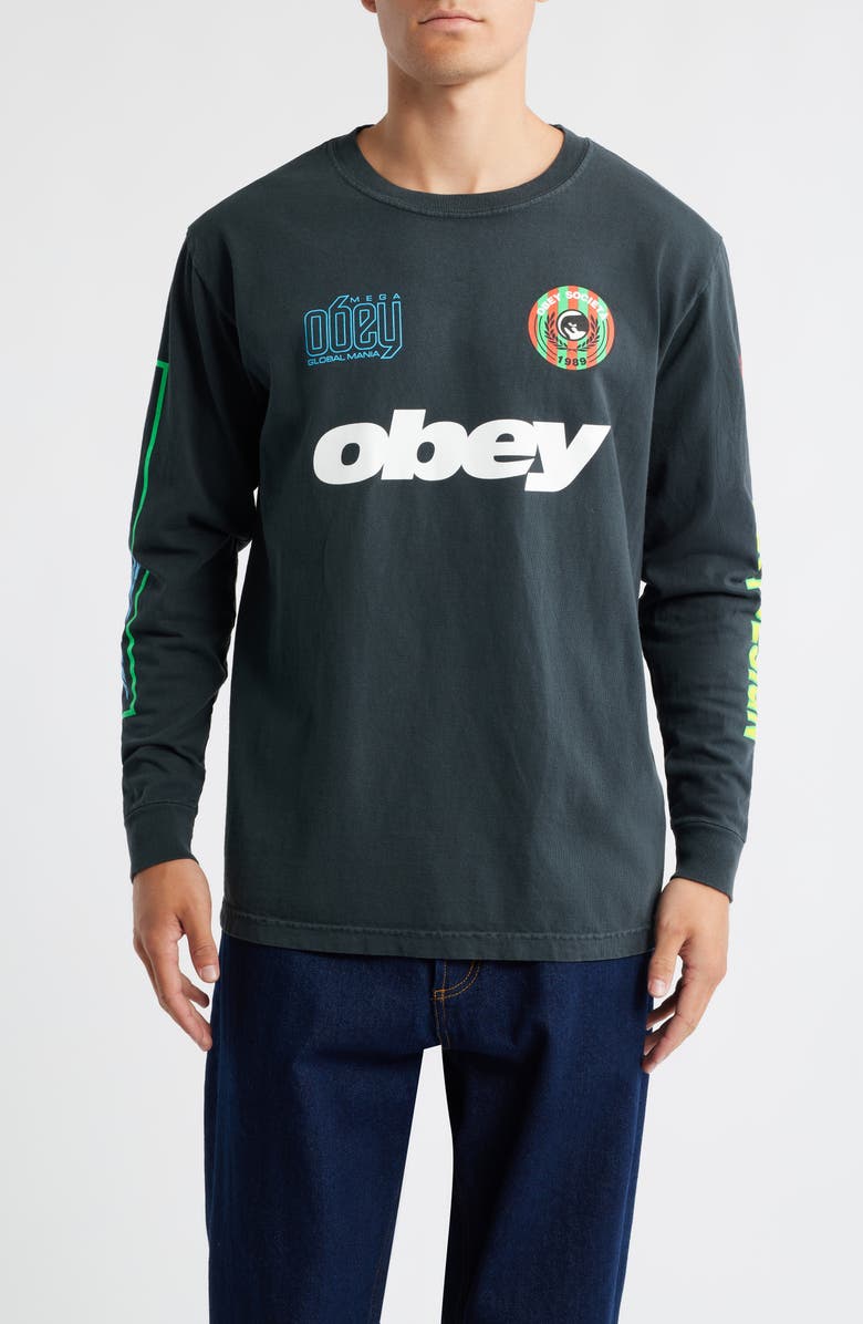 Obey Mega Global Mania Graphic Long Sleeve T-Shirt, Main, color, Pigment True Vintage Black