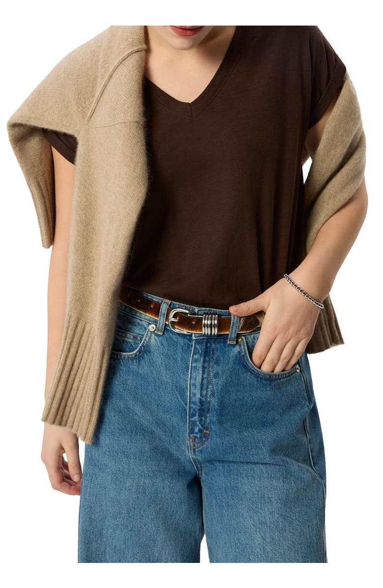 Whistles Willa V-neck Cap Sleeve Top, Alternate, color, Chocolate