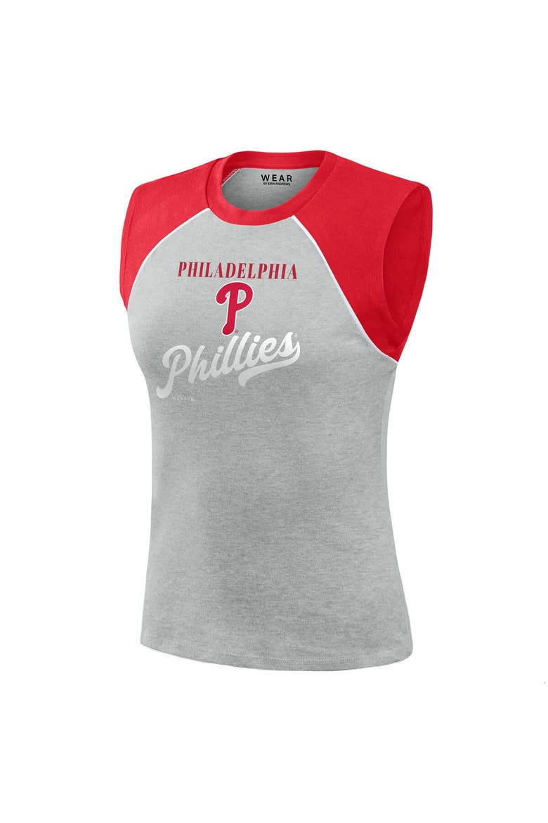 Women's WEAR by Erin Andrews  Heather Gray Philadelphia Phillies Cropped Raglan Tank Top, Alternate, color, Heather Gray