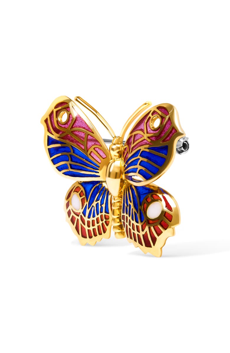 Haus of Brilliance 18K Yellow Gold Red, Blue, and White Enameled Butterfly Brooch Pin, Alternate, color, Yellow