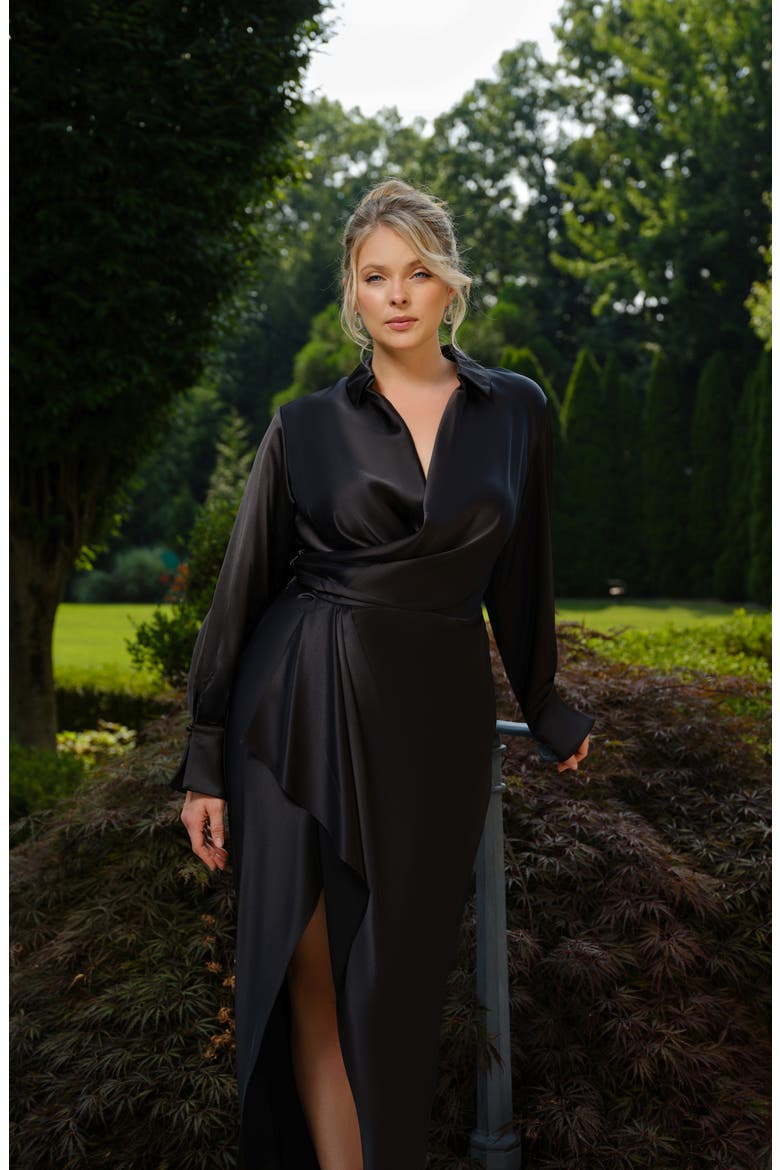 high neck long sleeve satin dress Yas Thea Long Sleeve Short Dress Blue 42 Woman 26040053-EveningBlue-42