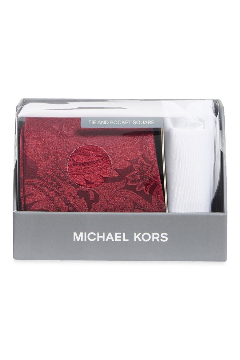 Tie & Pocket Square Set, Main, color, BURGUNDY