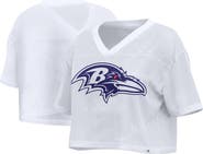 FANATICS Women's Fanatics White Baltimore Ravens Oversized Mesh Cropped V-Neck Jersey