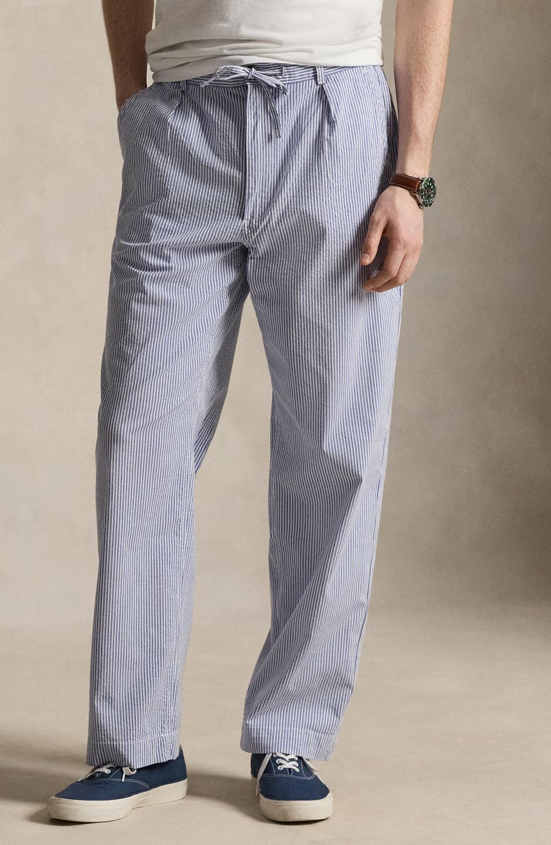 Polo Ralph Lauren Prepster Relaxed Fit Easy Pleated Stretch Cotton Pants, Alternate, color, Blue And White Seersucker
