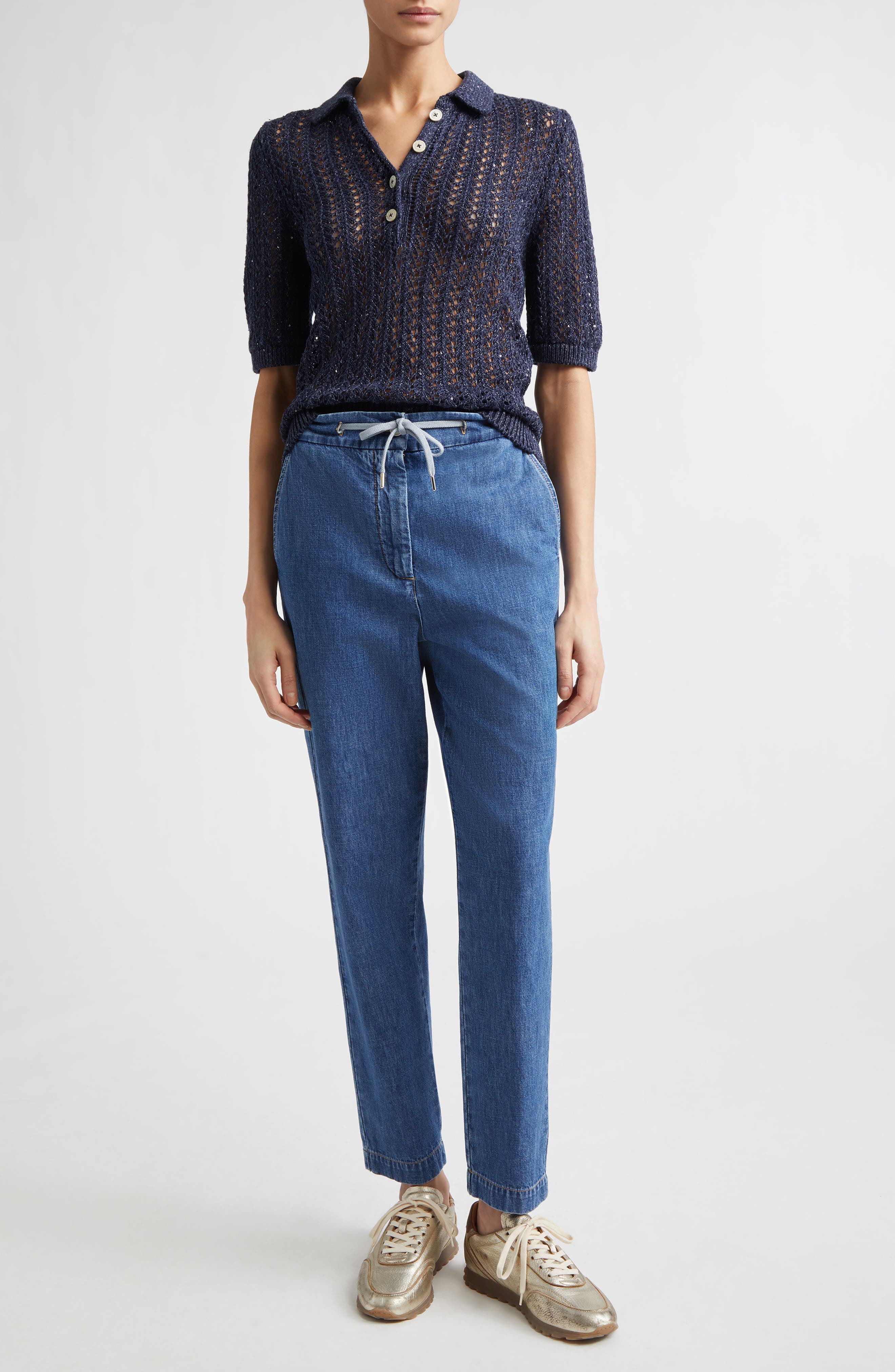 Open Stitch Cotton & Linen Blend Polo - image 2