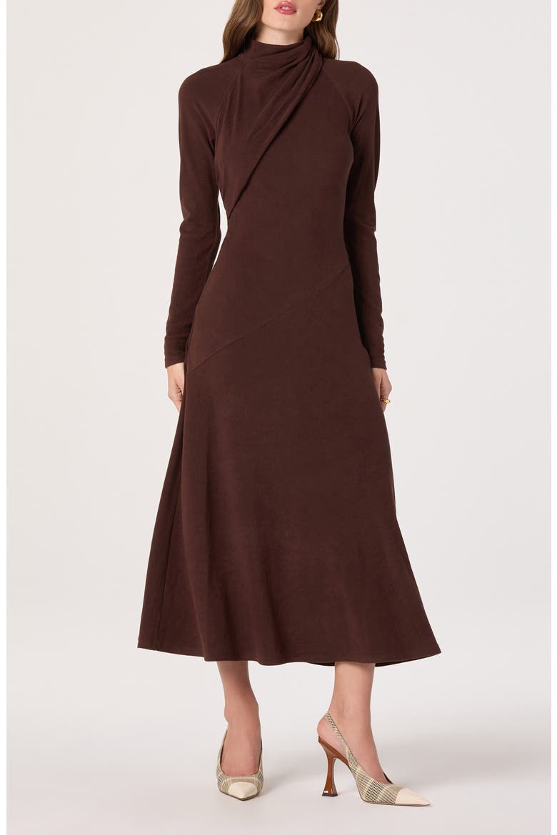 Long Sleeve Mock Neck Dress, Main, color, BROWN