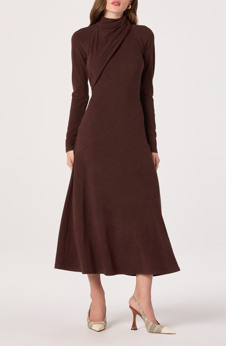 ASTR the Label Long Sleeve Mock Neck Dress, Main, color, Brown