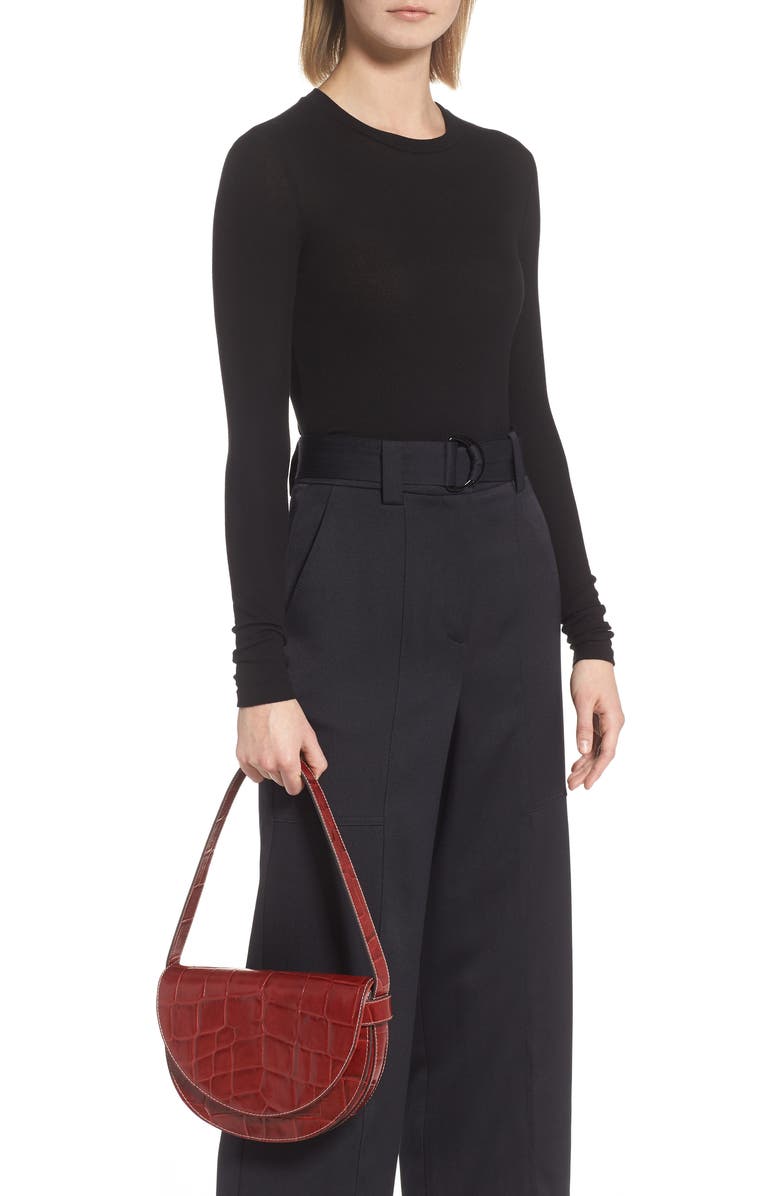 STAUD Amal Croc Embossed Leather Shoulder Bag, Alternate, color,