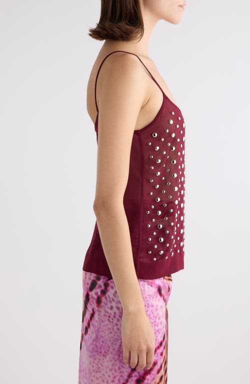 Shop Dries Van Noten Studded Sheer Chiffon Camisole In Bordeaux