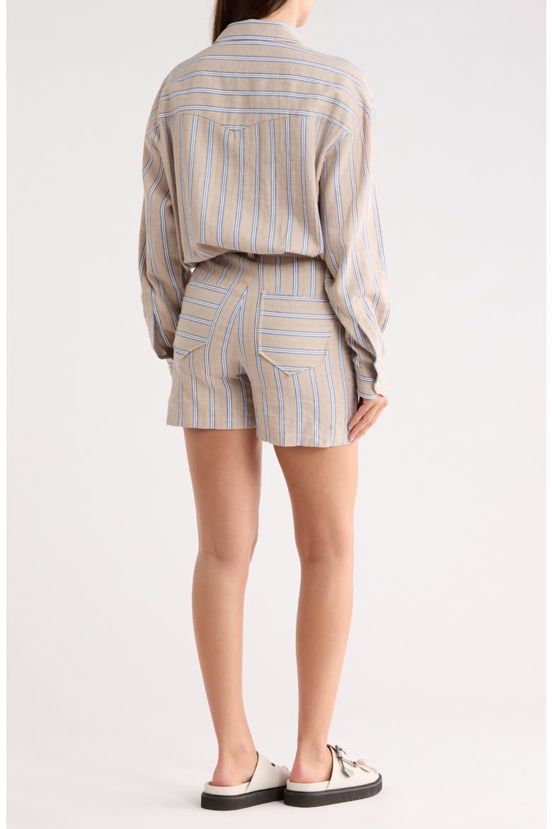 Linen & Cotton Blend Romper, Alternate, color, BEIGE/ BLUE