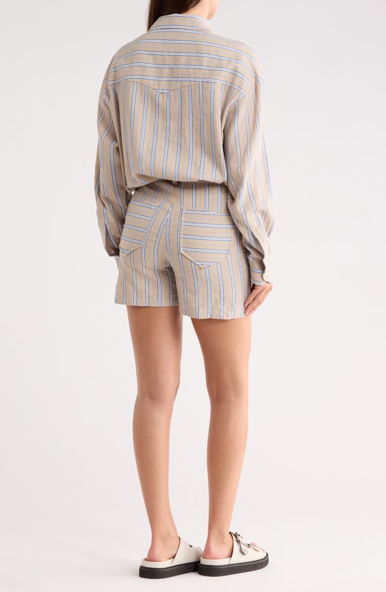 Longchamp Linen & Cotton Blend Romper, Alternate, color, Beige/ Blue