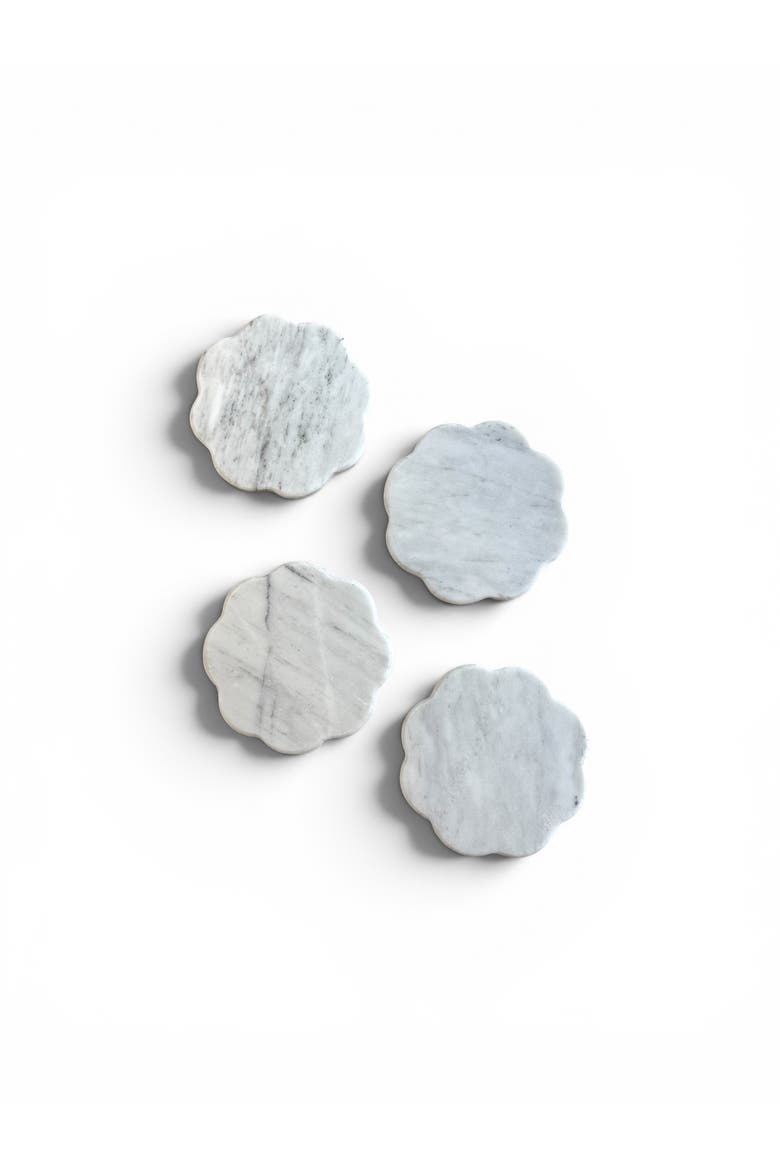 Scalloped Marble Coaster, Set of 4, Main, color, White