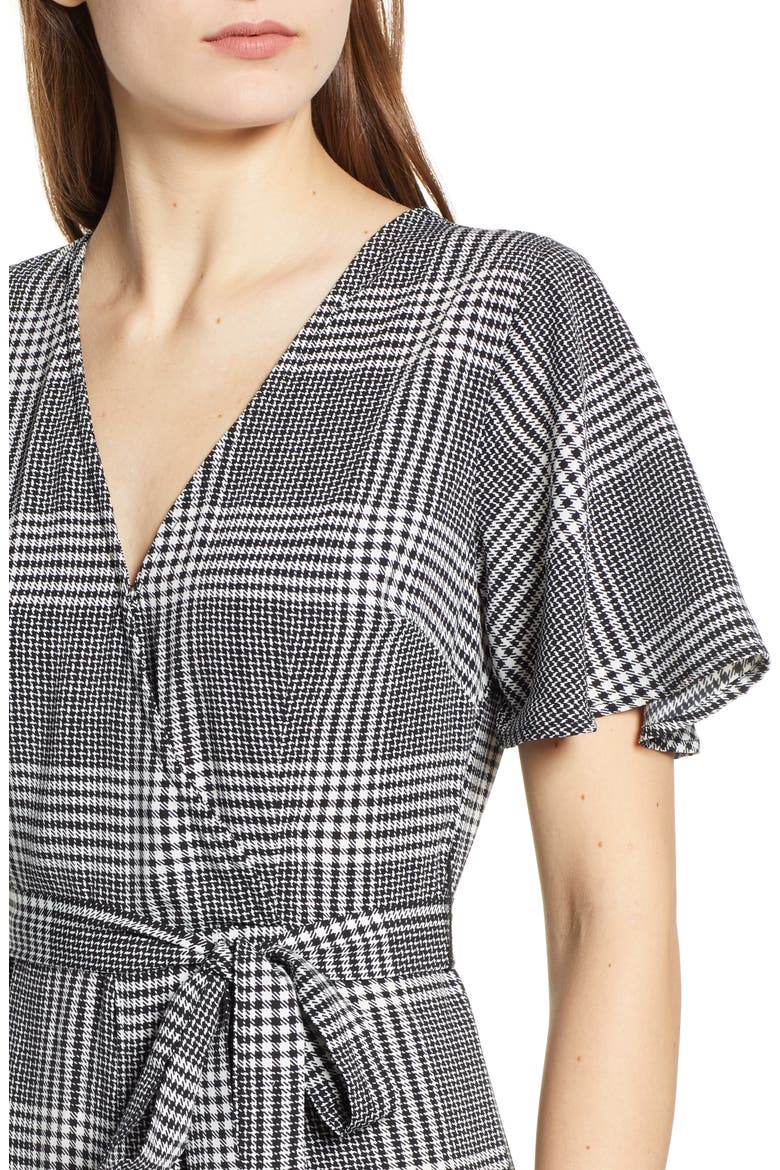 Tie Front Jumpsuit, Alternate, color, BLACK MENSWEAR PLAID