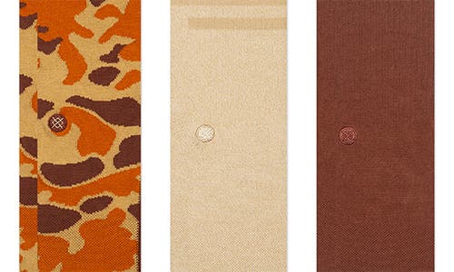 Stance Camouflage Assorted 3-pack Cotton Blend Crew Socks In Brown