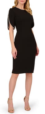 Adrianna Papell Imitation Pearl Detail Crepe Sheath Dress