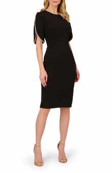 Imitation Pearl Detail Crepe Sheath Dress
