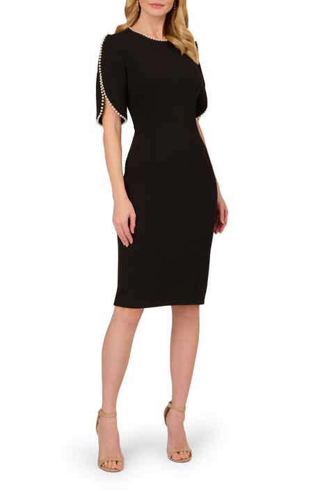 Imitation Pearl Detail Crepe Sheath Dress