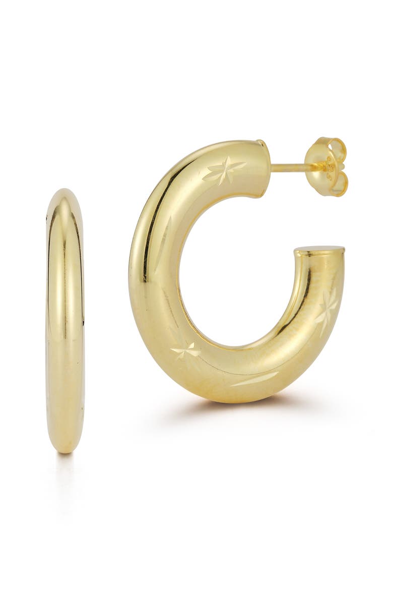 Star Flat Hoop Earrings, Main, color, GOLD